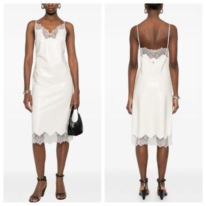 Coperni Lace Trim Latex Midi Dress in White
